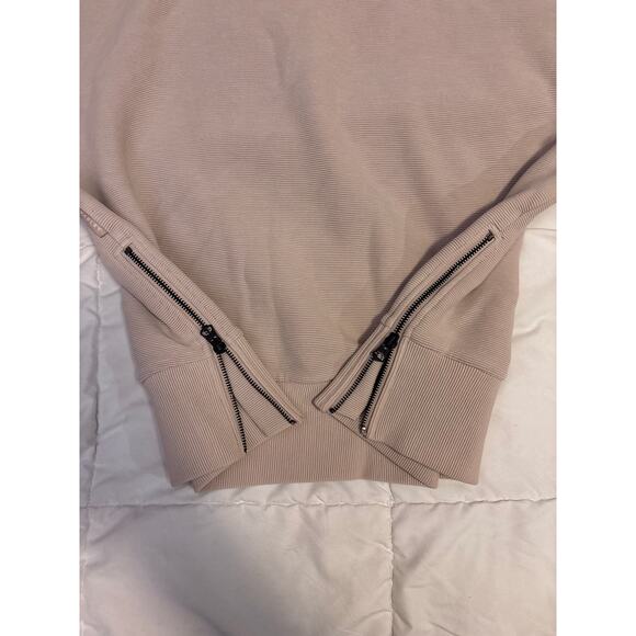 Varley Ribbed Funnel Neck Sweatshirt – Taupe, Size Medium - Picture 4 of 9